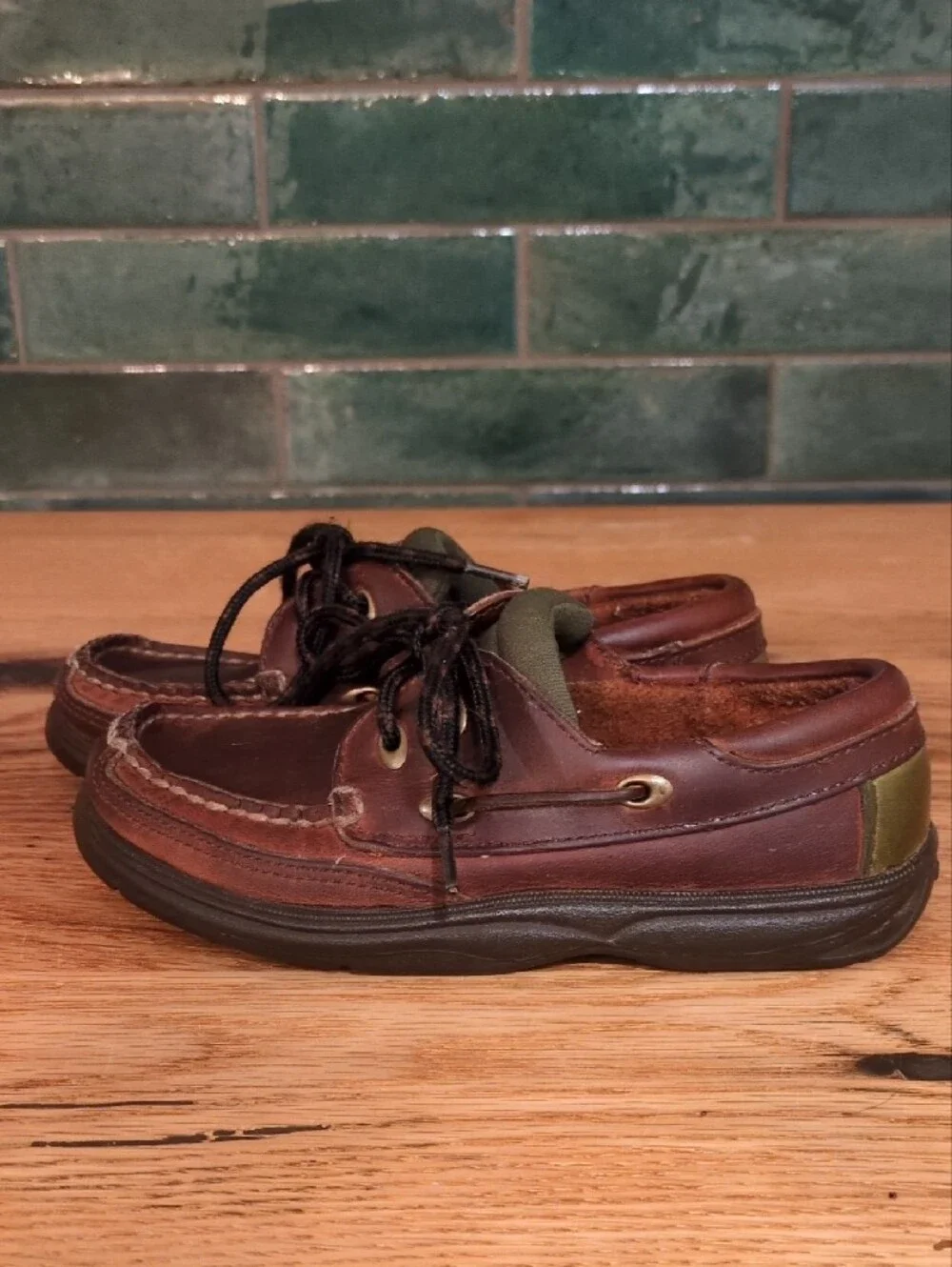 Sperry Kids Leather Boat Shoes Loafers Brown Olive Size 11.5 GUC Casual